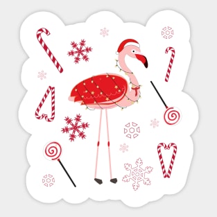 Flamingo with Christmas candy and snowflakes Sticker